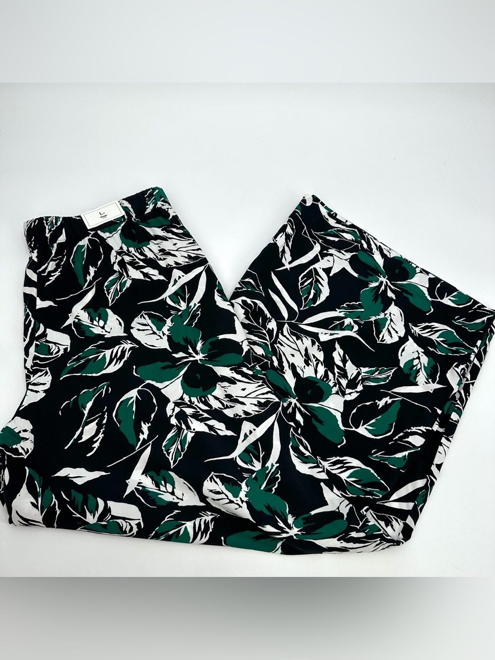 GAP Palazzo Pants Womens L Wide Leg Flowy Pull On Green Black Floral Womens NEW